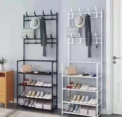 Black 5-layer metal multipurpose rack for shoes, hats, bags, and clothing