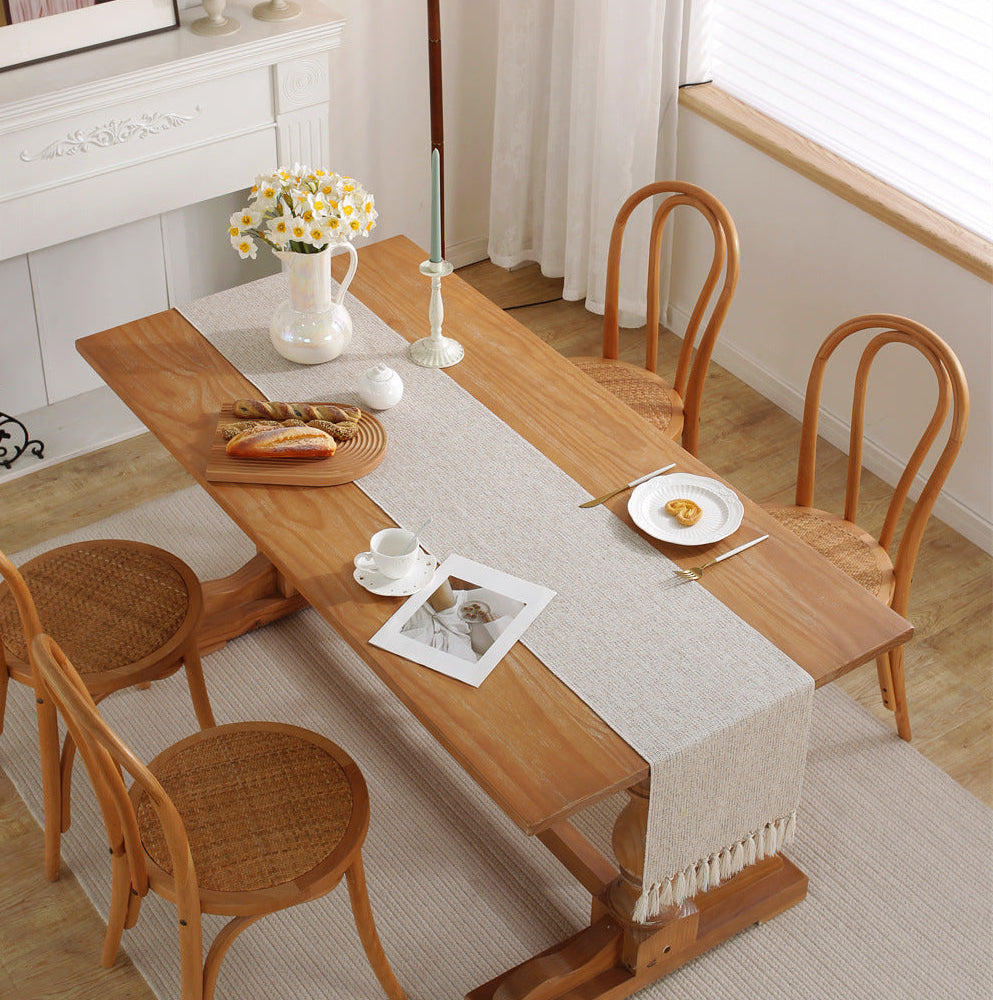 Woven Dining Table Runner with Tassel Edges