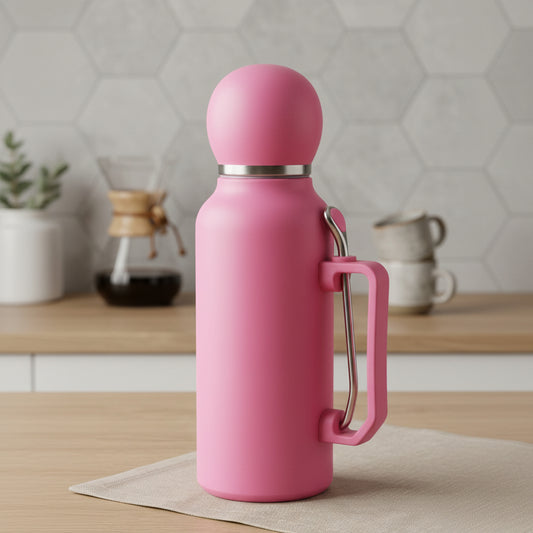 Stainless Steel Flask with Cup and Spoon 1300ml Pink