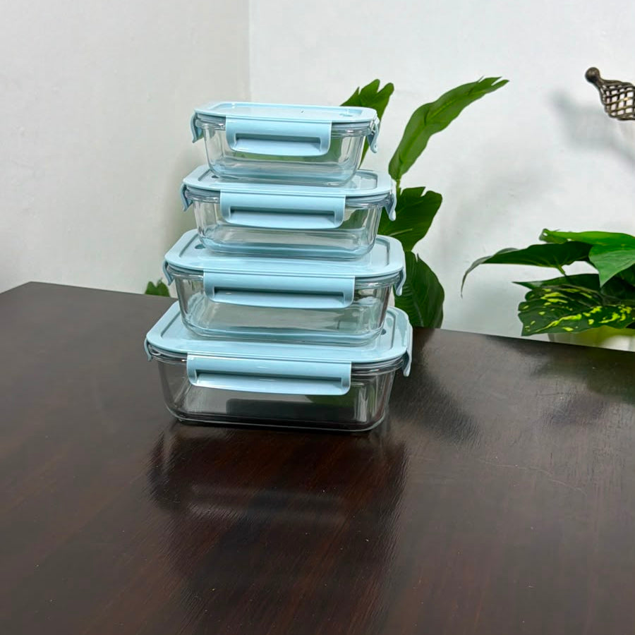 4Pc Borosilicate Glass Food Storage Container Set