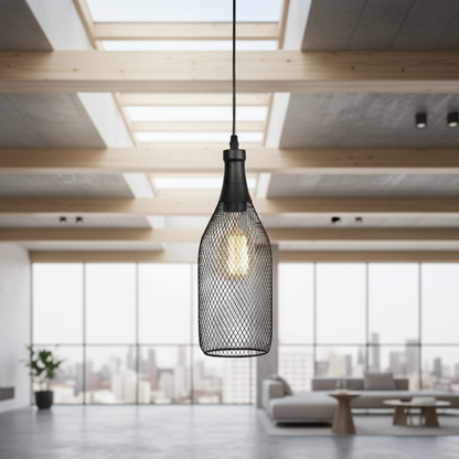 Wire Mesh Bottle Pendant Light-PL 7675-BK