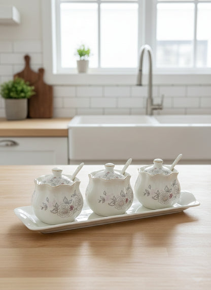 4-Piece Sugar Canister Set With Tray
