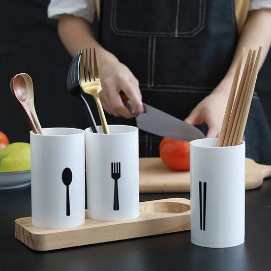 3PC Cutlery Organizer with Oak Base