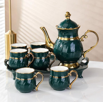 8 Piece Ceramic Tea Set With Golden Rim