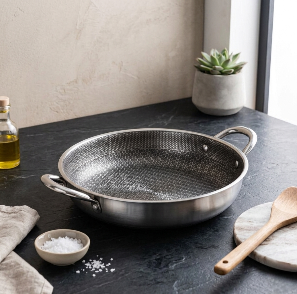 30cm Honeycomb stainless steel frying pan for durable everyday cooking