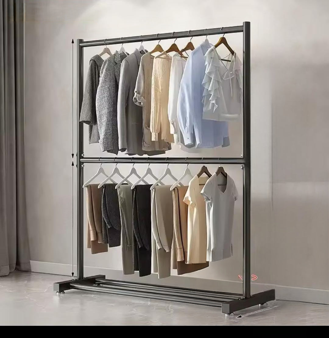Floor-Standing Clothes Rack With Hooks And Shelves