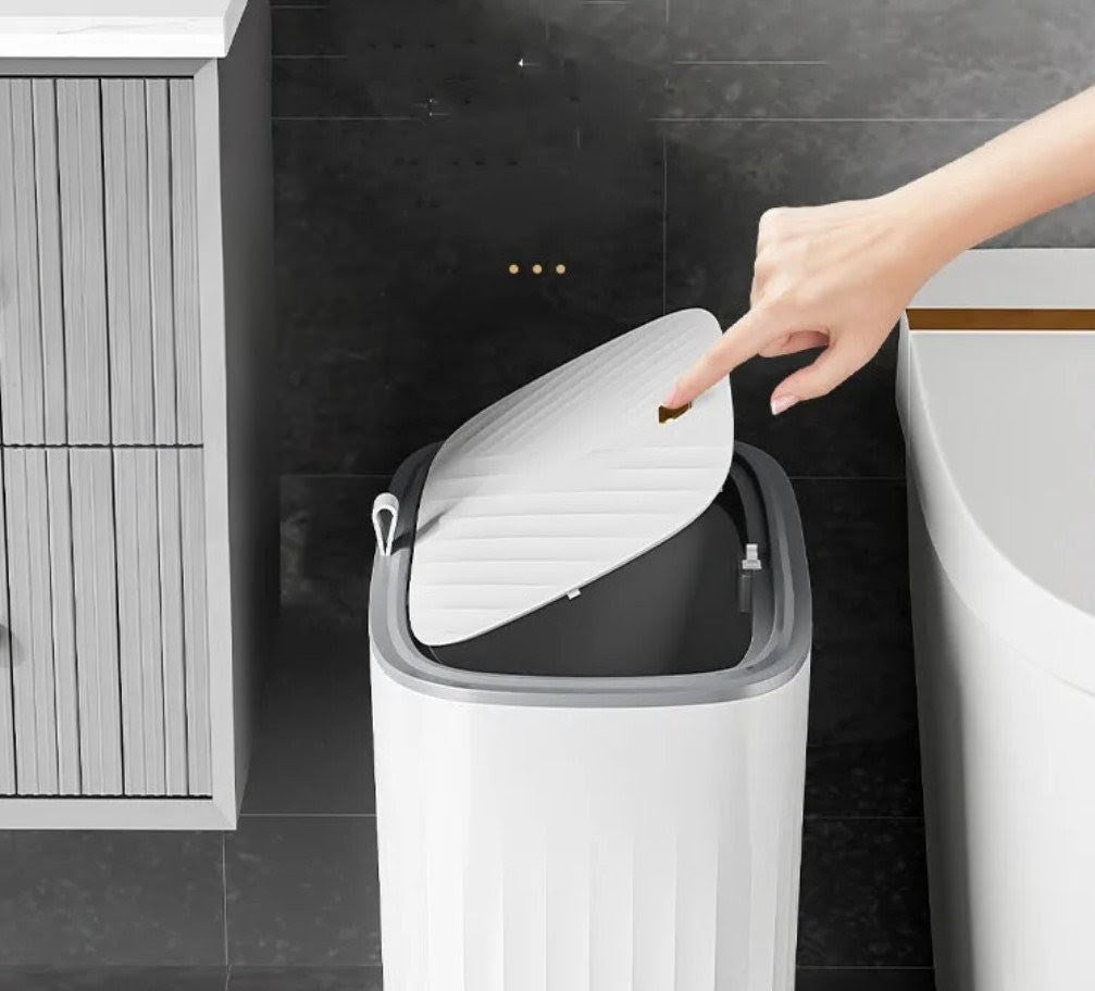 White 12-litre bathroom sanitary dustbin for hygienic waste disposal