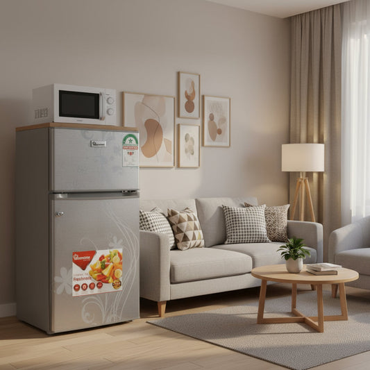 silver 90l double door fridge with adjustable thermostat and lockable door