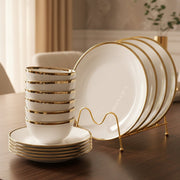 24pcs Dinner Set Ceramic White with Gold Line Elegant Tableware Set