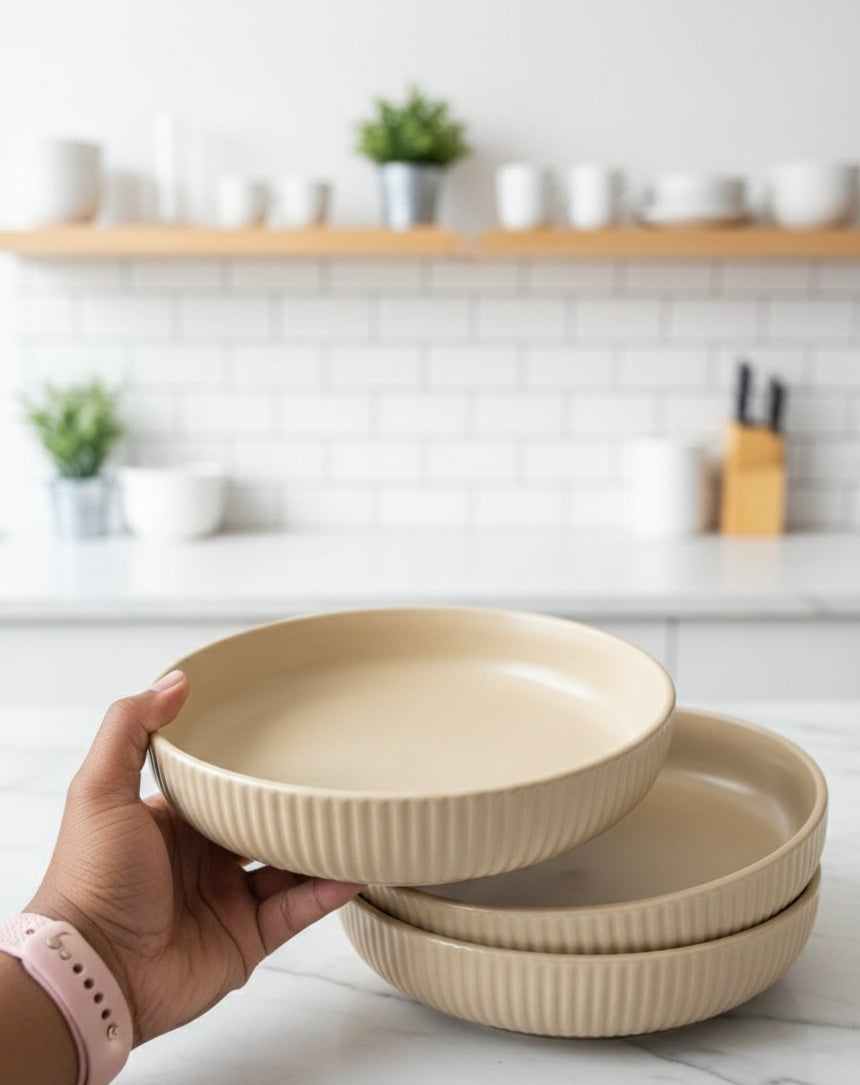 6Pcs Ribbed Pasta Plate