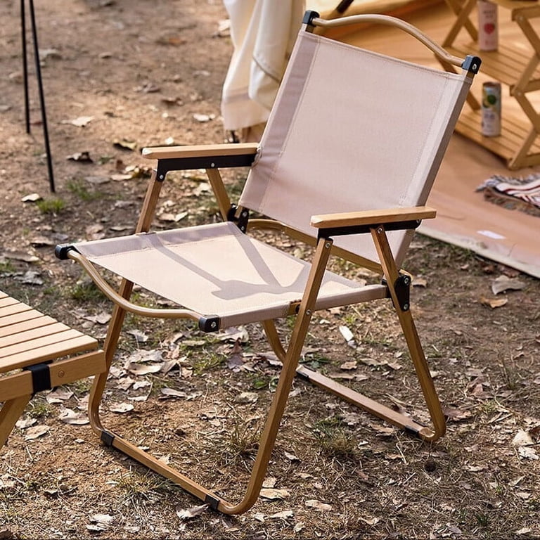 Portable Folding Camping Chair with Wooden Armrests