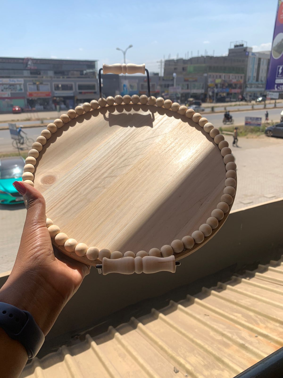Wooden Round Beaded Tray