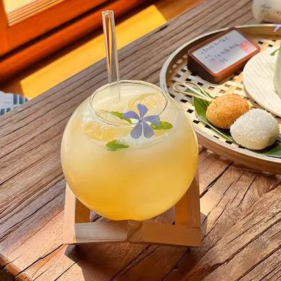 Round Ball Juice Glass with Bamboo Base