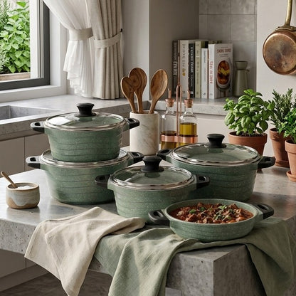 10Pc Heavy Duty Non-Stick Granite Cookware Set Green