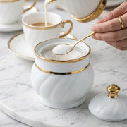 Blue and gold ceramic sugar pot 300ml elegant storage jar for tea and coffee serving.