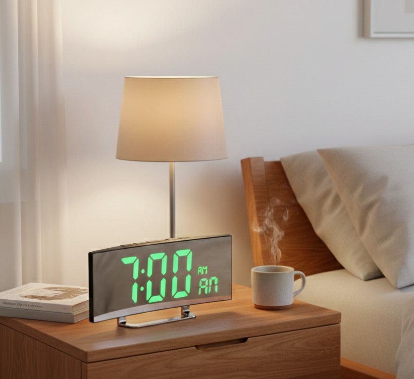 LED Bedside Alarm Clock with Curved Screen
