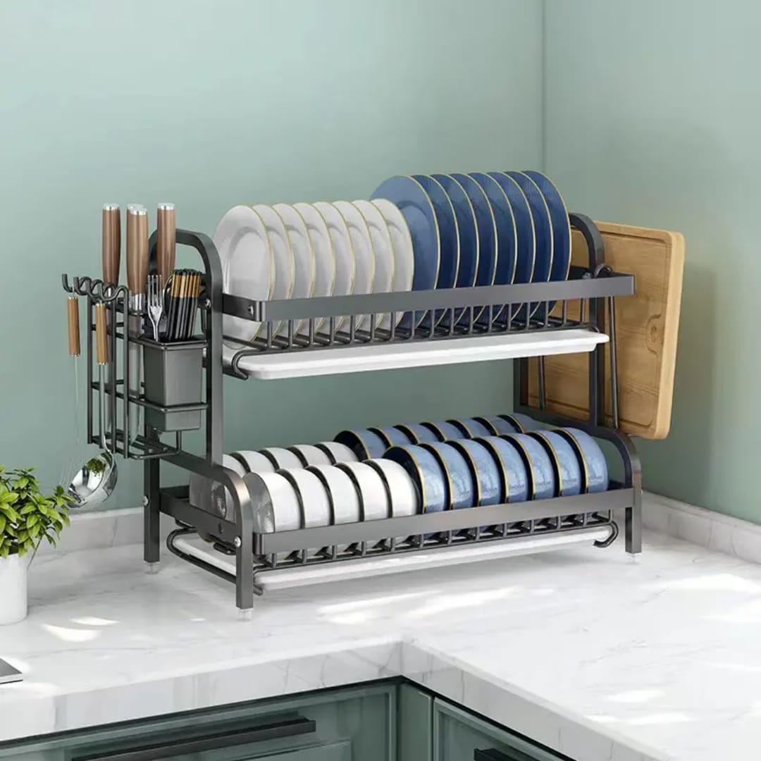 2 Layer Kitchen Tableware Drain Rack Organizer