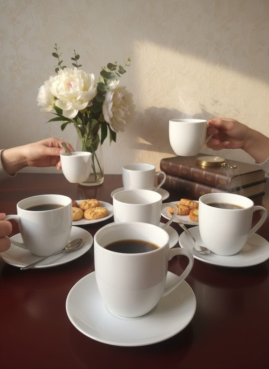 White Ceramic Cup And Saucer Set 6pcs