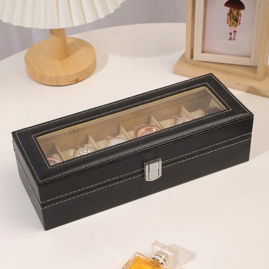 6 Slot Leather Watch Organizer with Lock