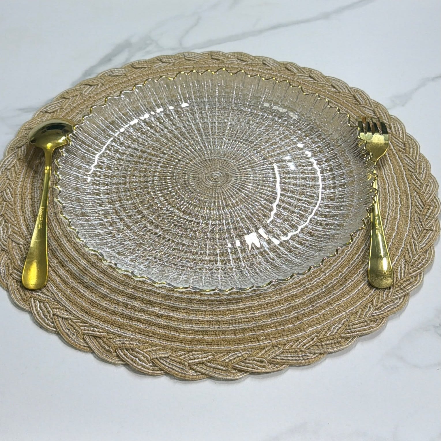 6Pcs Sunburst Textured Glass Plate Set