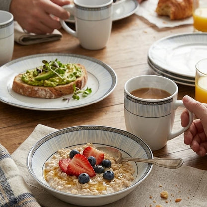 18pc ceramic mesh dinner set with cups, bowls, and dinner plates for modern dining.