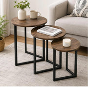 3in1 Round Walnut Nesting Tables with Black Stands