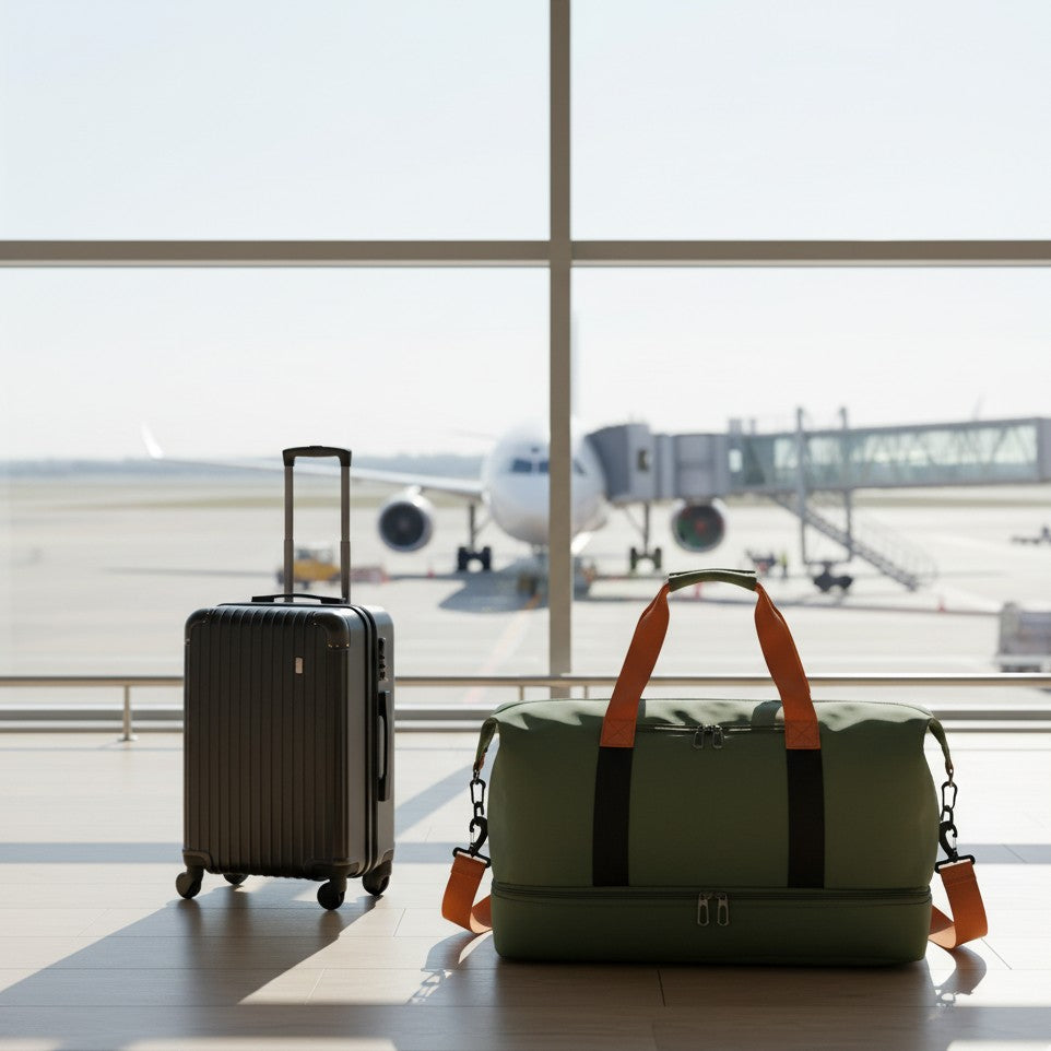 Canvas duffle bag with shoe compartment for gym and travel use