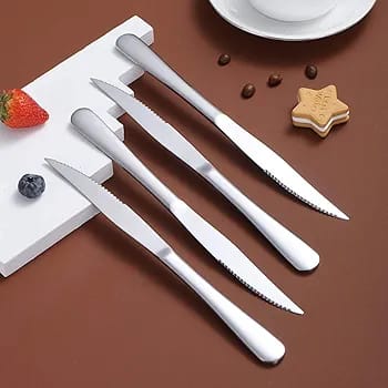 6-piece stainless steel steak knife set with serrated blades, durable and dishwasher safe dining knives. 🔪✨