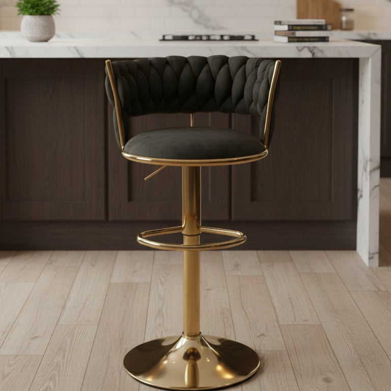 Adjustable barstool with cushioned seat and metal base