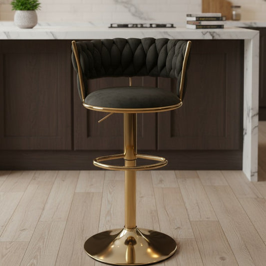 Adjustable barstool with cushioned seat and metal base