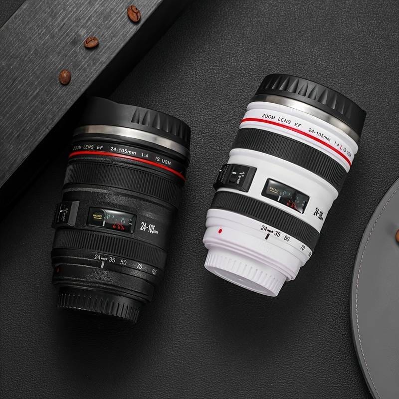 Camera lens design stainless steel travel mug 450ml