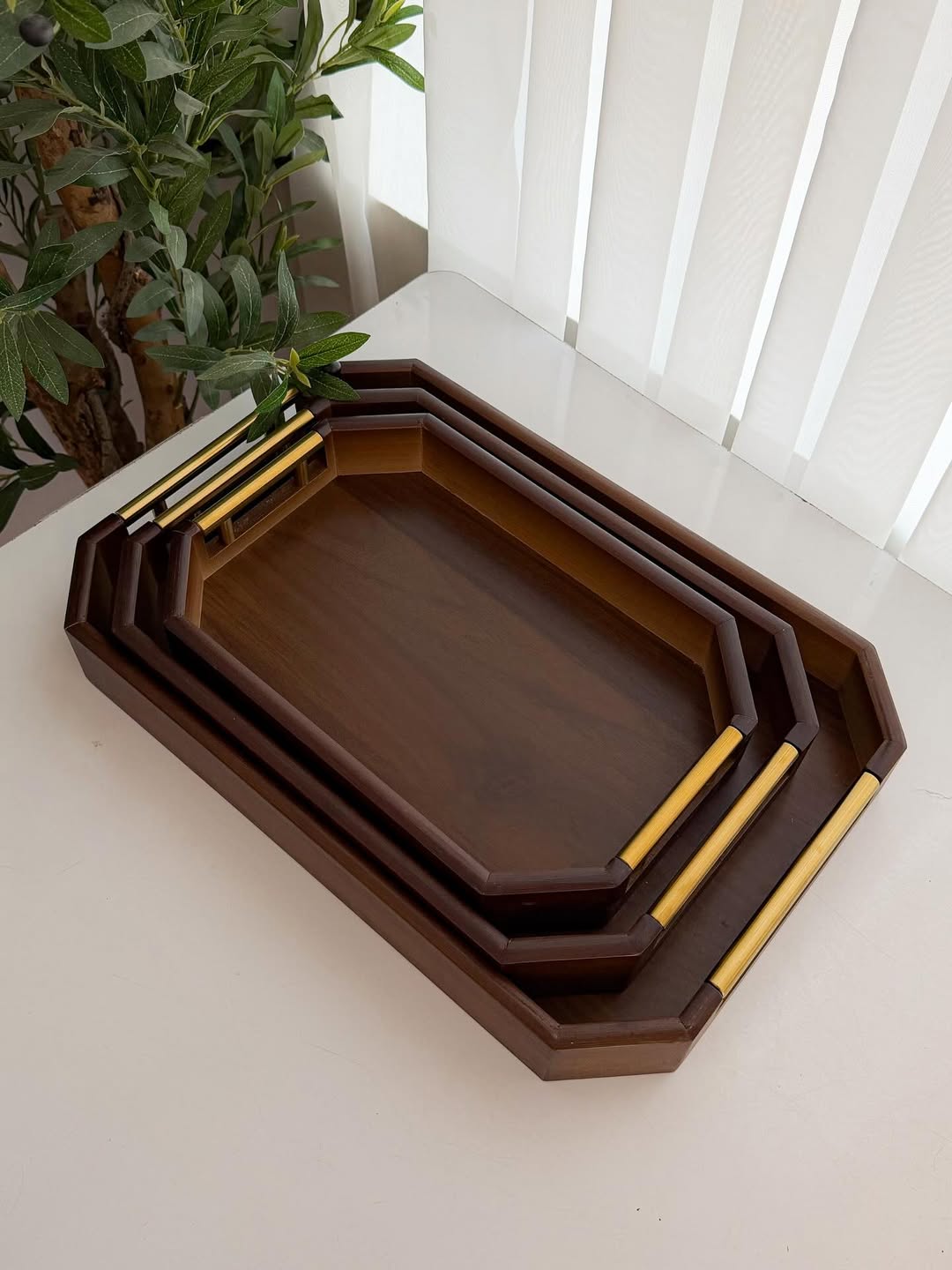 Bamboo Serving Tray with Custom Metal Handles