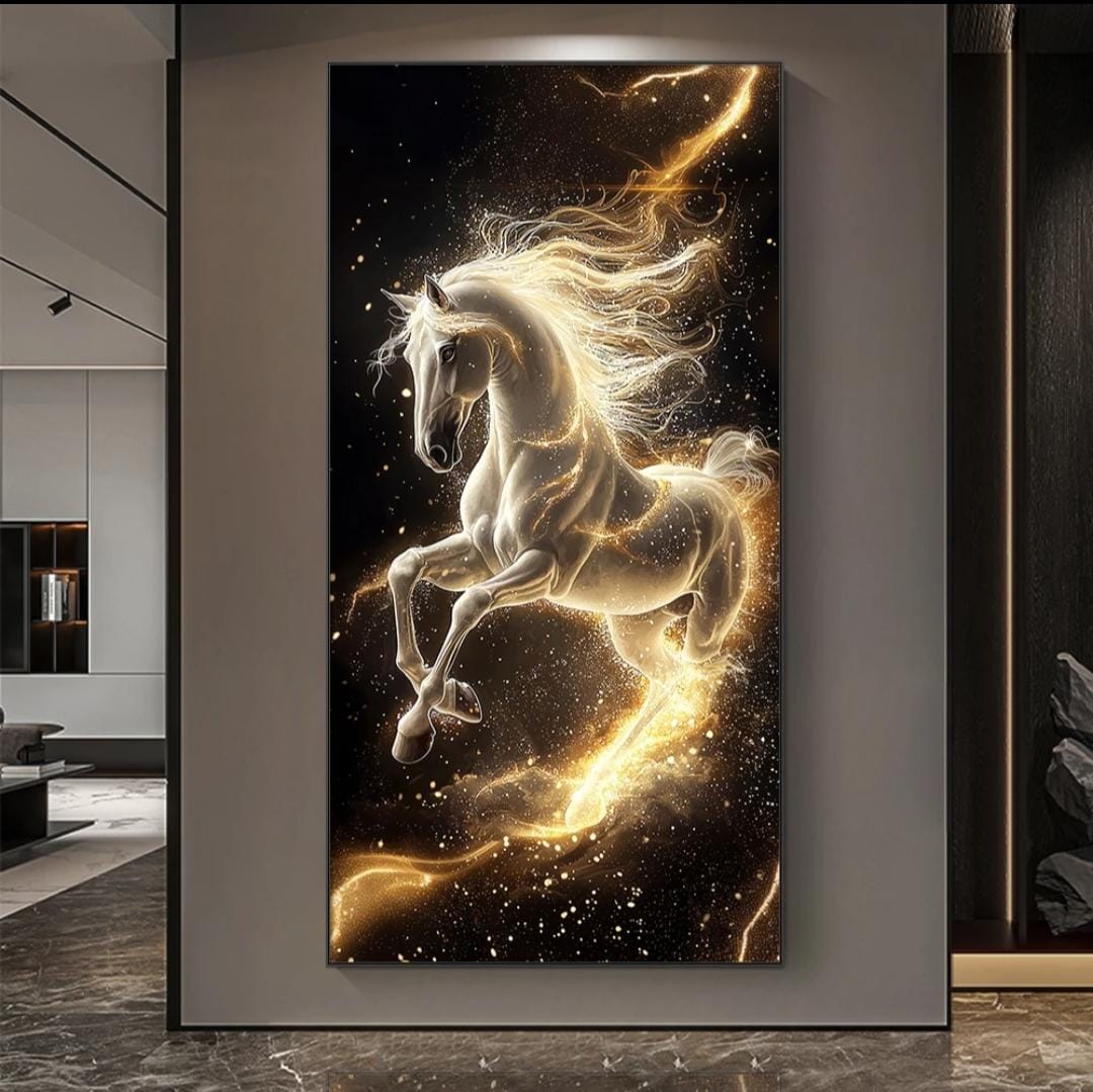 Crystal LED Gold Horse Canvas Wall Art