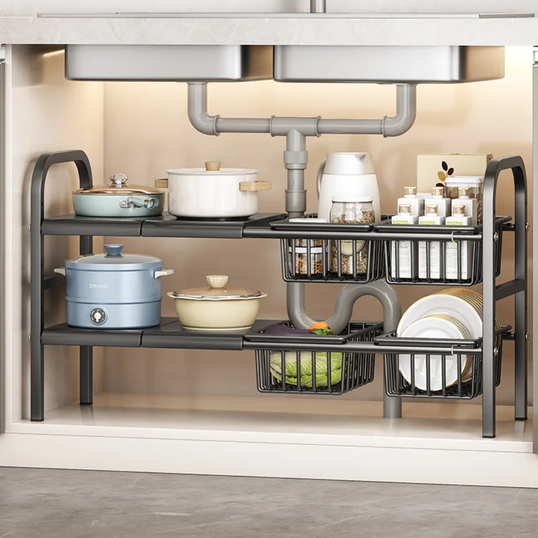 2-Layer Stainless Steel Expandable Under-the-Sink Rack
