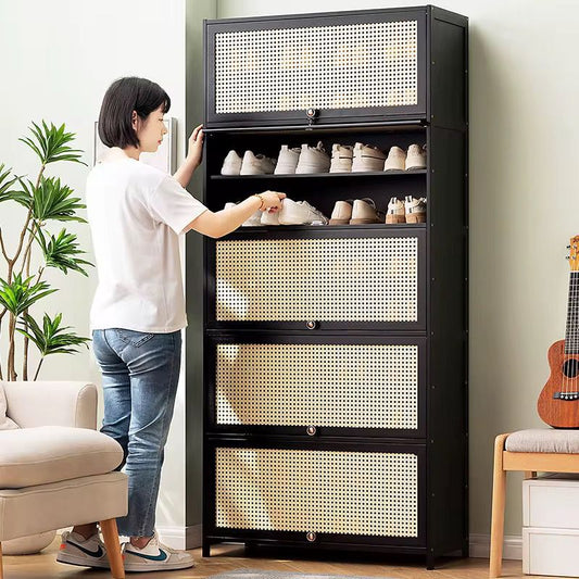 11 layer bamboo shoe storage cabinet, tall breathable organizer rack for shoes and household items. 