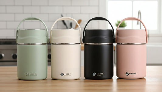 Portable food flask with extra spoon for hot or cold meals