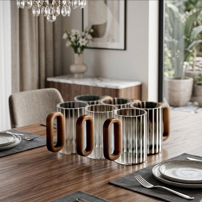 6Pcs Borosilicate Ribbed Glass Mugs Set