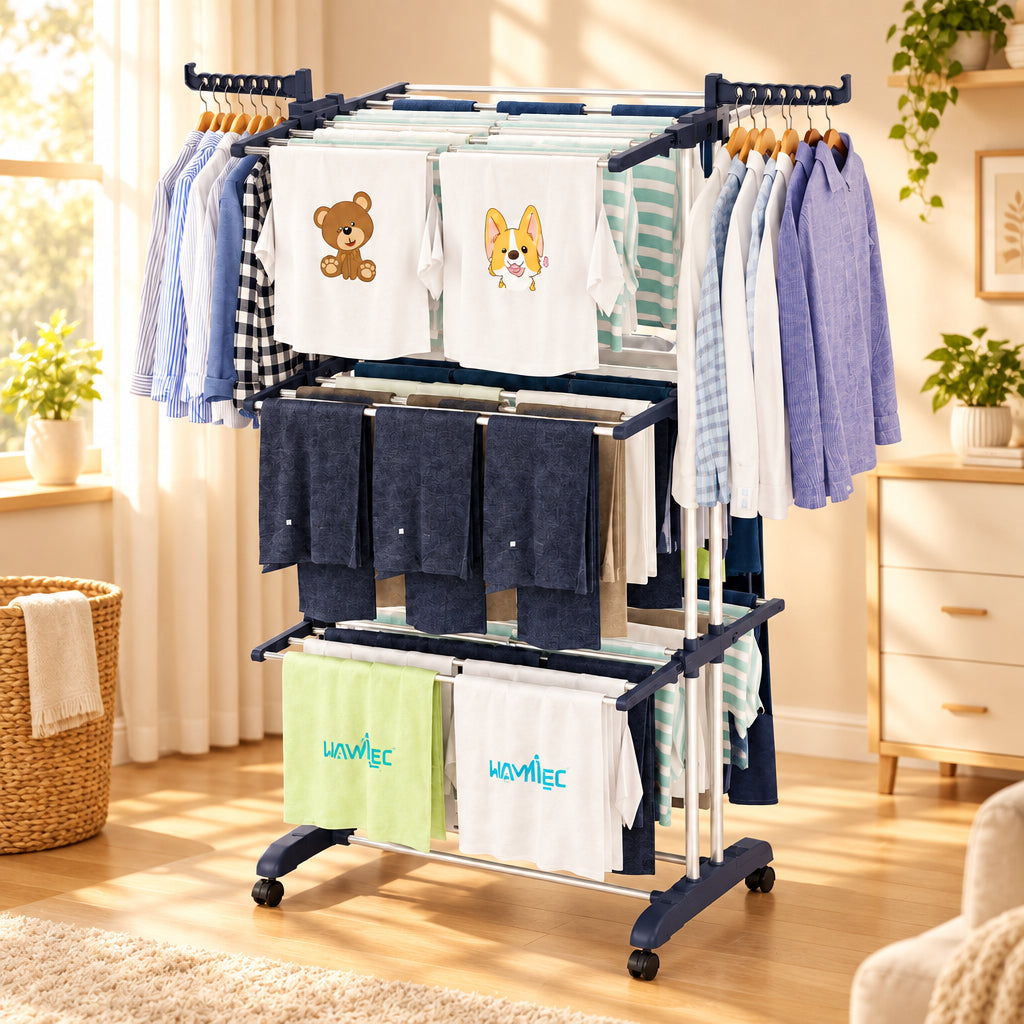 3 Layer Portable Movable Clothes Drying Rack