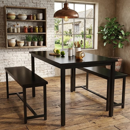 4-Seater Dining Table Set with 2 Benches