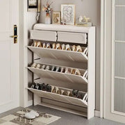 Double layer bucket flip shoe cabinet with slim space-saving design