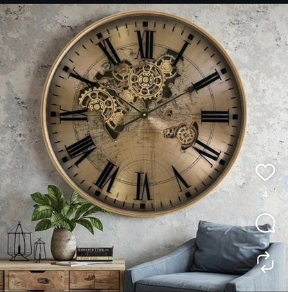 60cm Round Vintage Gear Wall Clock