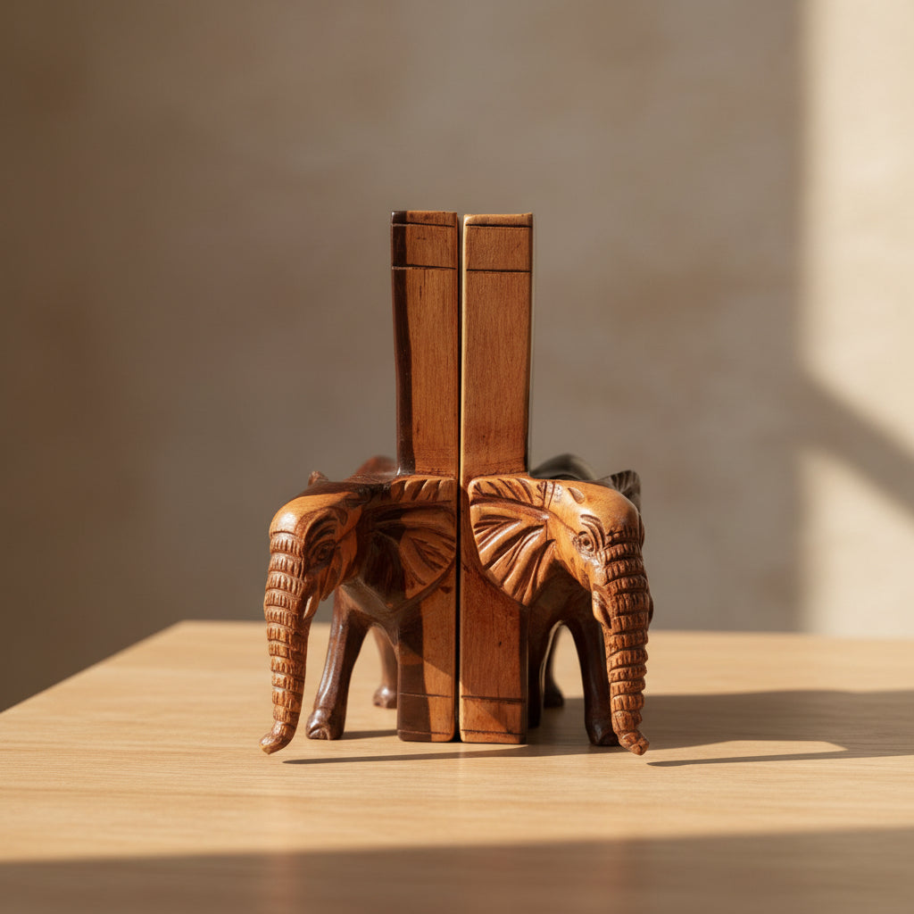 20 cm Wooden Bookends with Elephant Design