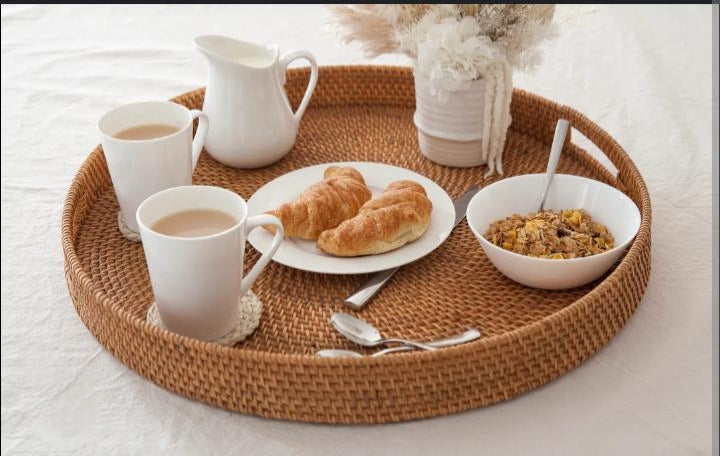 Round Rattan Serving Tray