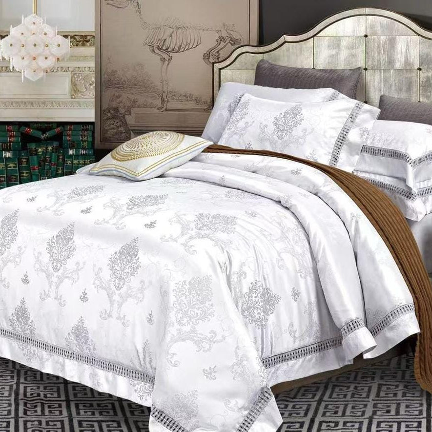 Silk Duvet Cover Set with Lace Design 6 x 7