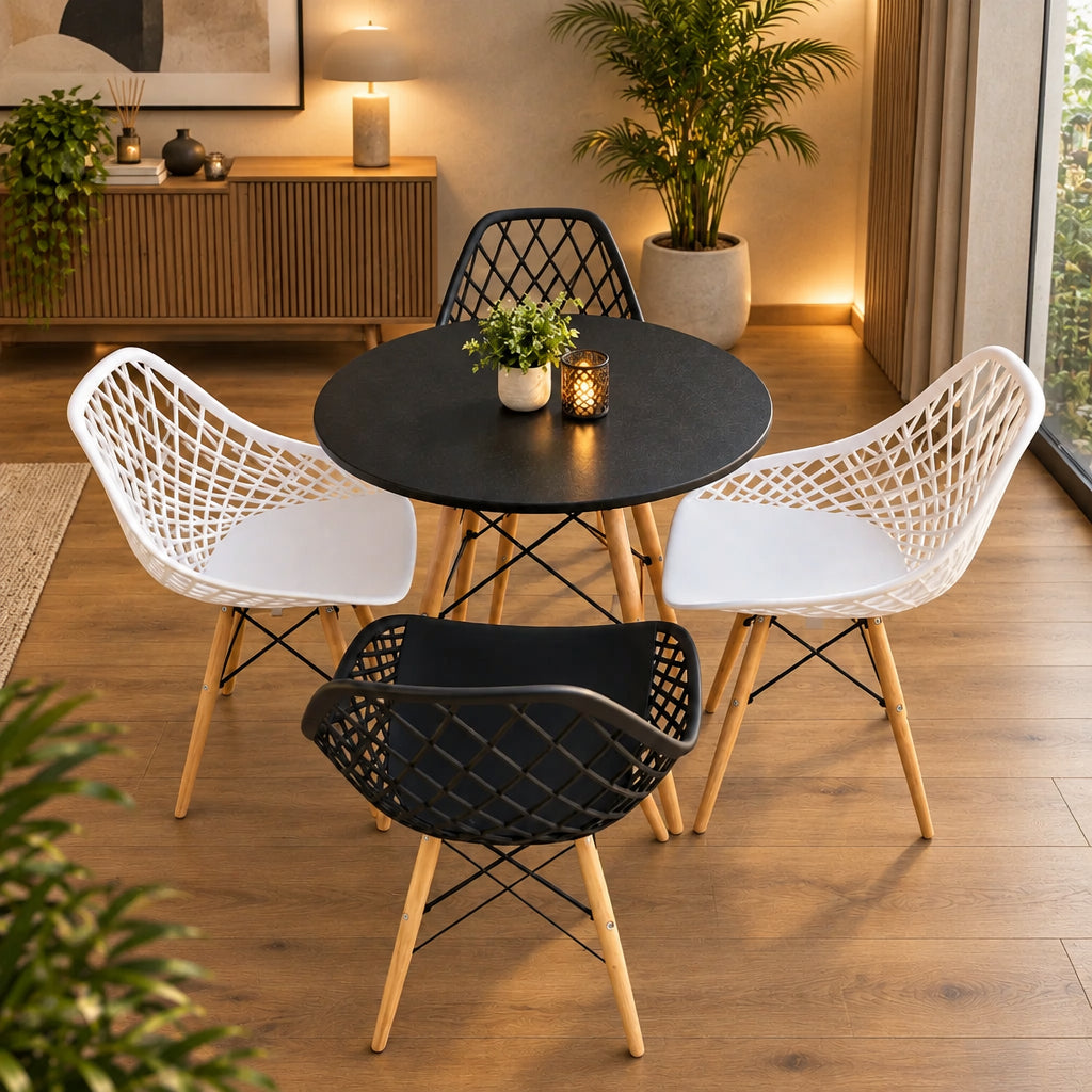 Indoor Outdoor Black and White 4 Seater Table Set with Mesh Eames Chairs - available in Nairobi, Kenya