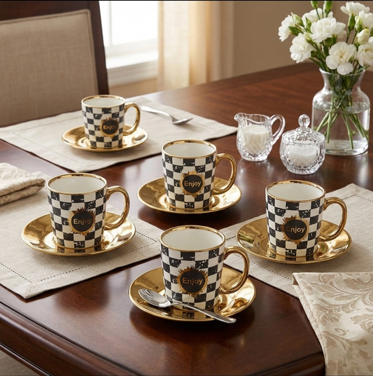 12 Piece Golden Cup And Saucer Set