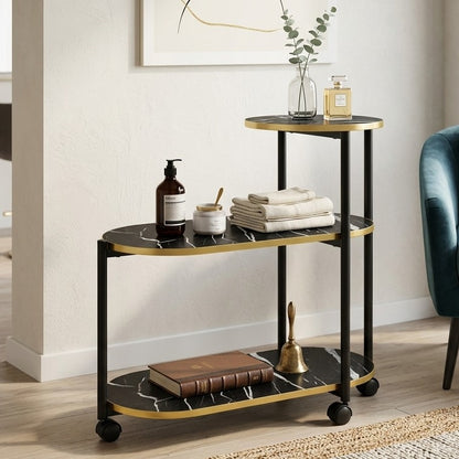 3 Layer Oval Round Top Trolley Rack Table 60×30×67 cm