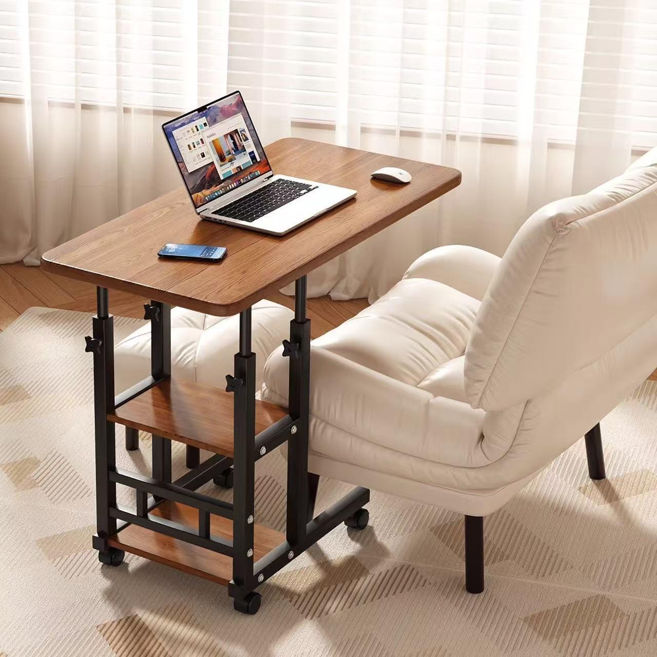 Adjustable C-shaped side table with wheels for modern living room and bedside convenience