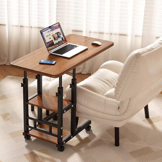 Adjustable C-shaped side table with wheels for modern living room and bedside convenience