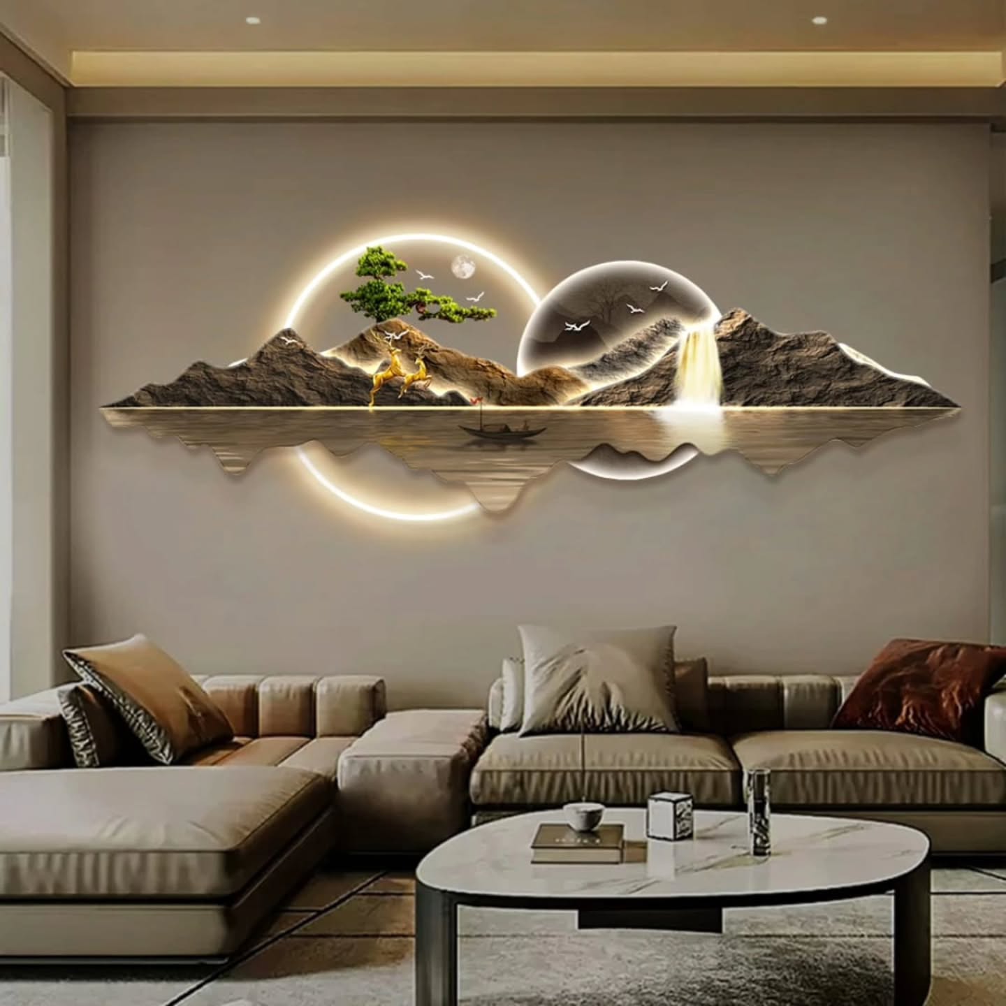 3D LED Landscape Wall Art with Mountains and Waterfall